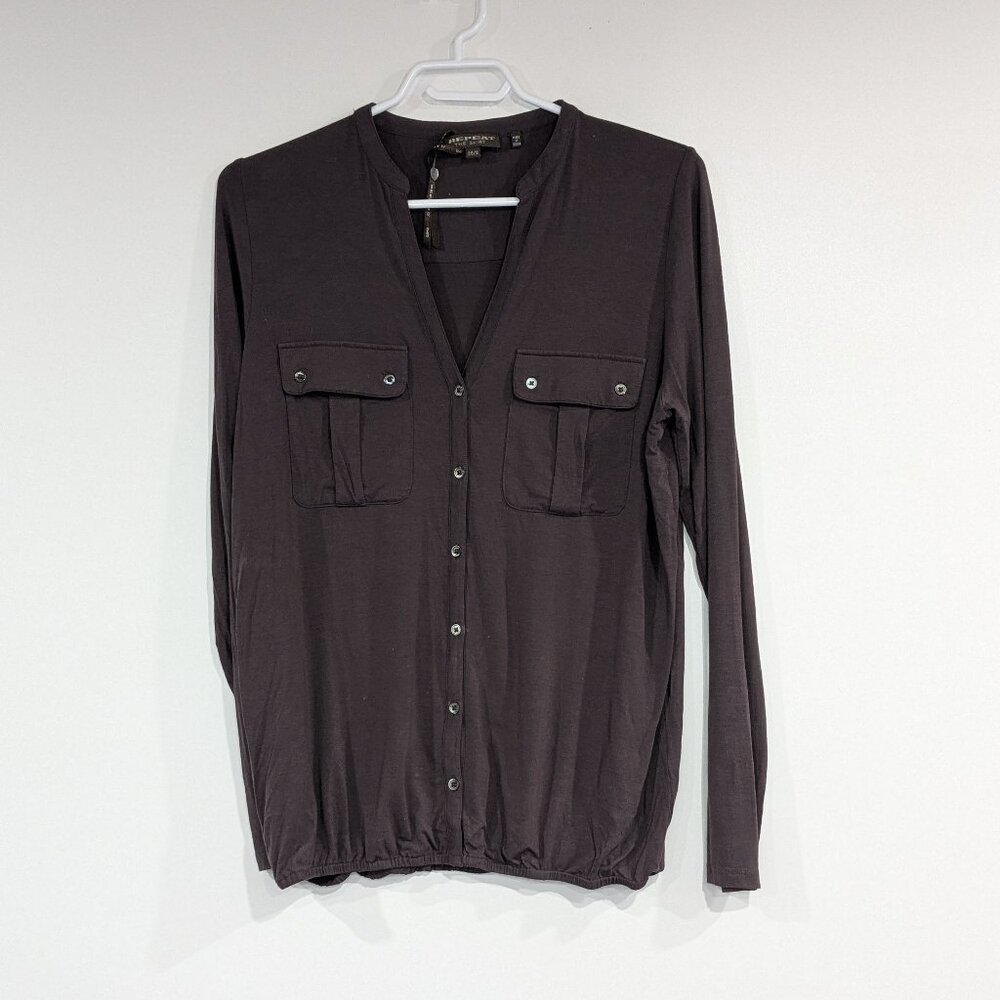 *3/$10* Repeat "The Shirt" Button Down Jersey Top Pockets Dark Brown Size Small